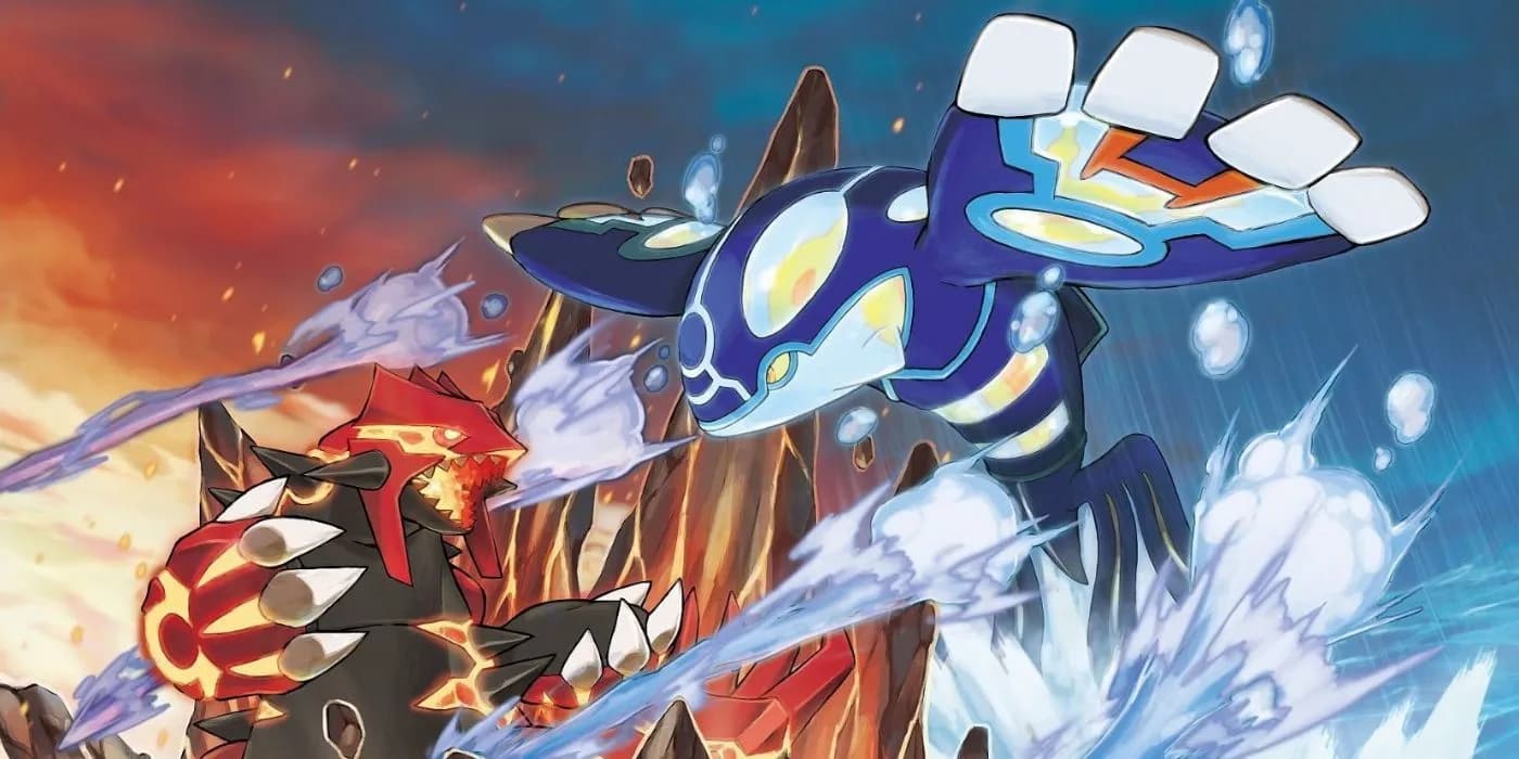 Первичный Граудон против первичного Кайогре, кадр из «Покемон Omega Ruby &amp; Alpha Sapphire»