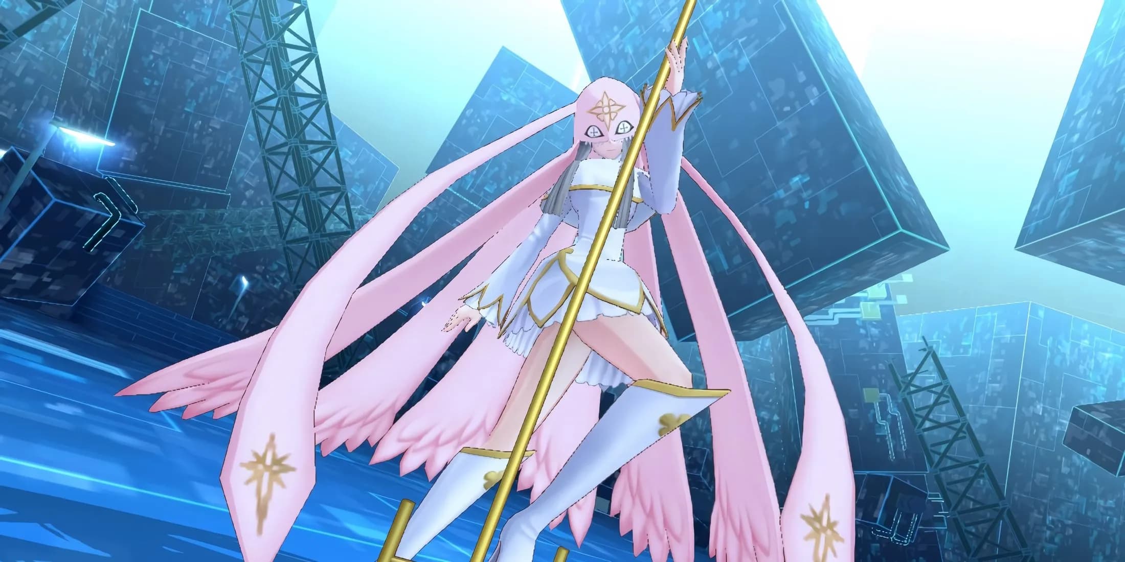 Sistermon Blanc Awakened позирует с трезубцем после боя