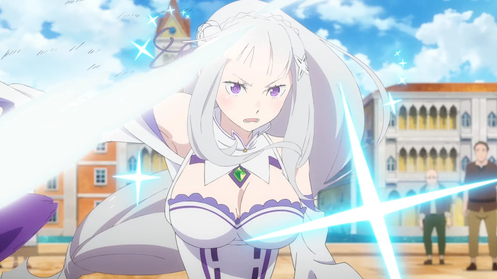 Эмилия колдует голубой свет в «Re:Zero»