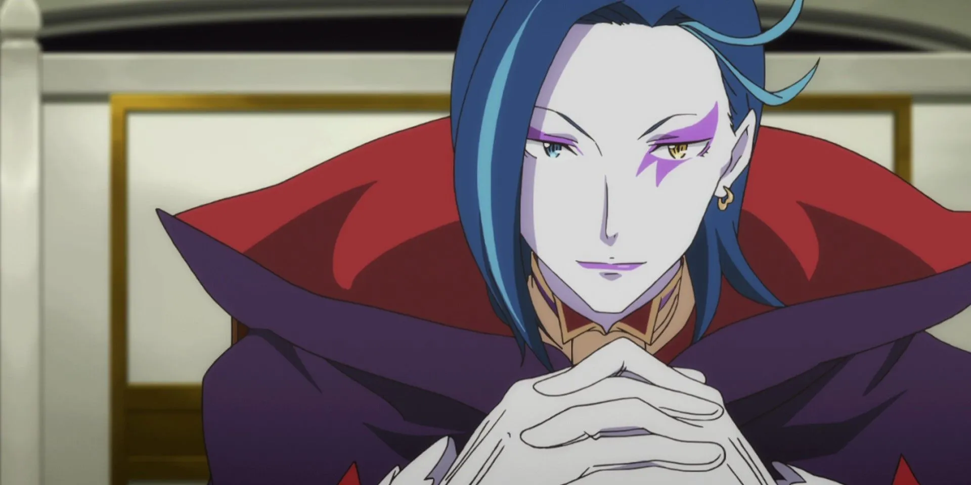 Кадр из аниме Re:Zero, Розвааль с ухмылкой и сложенными руками