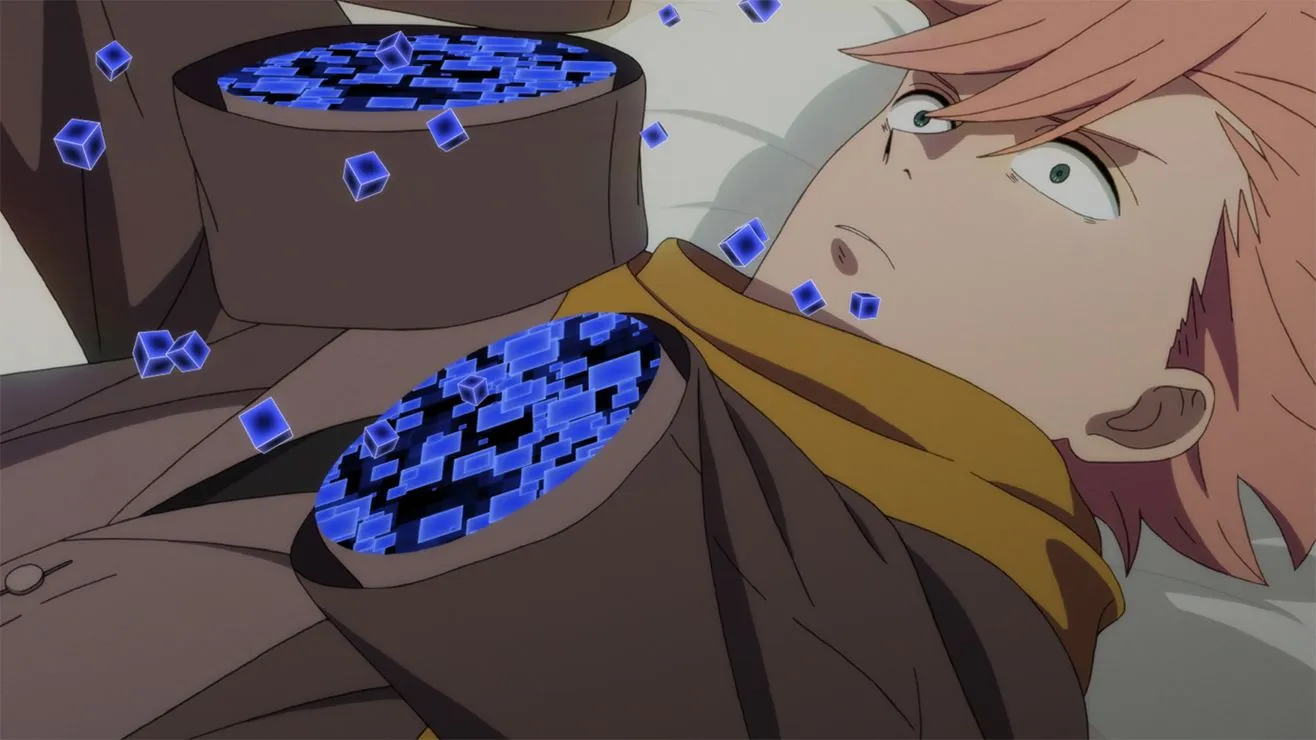 Кадр из аниме «ID: Вторжение», детектив Акихито распадается на части