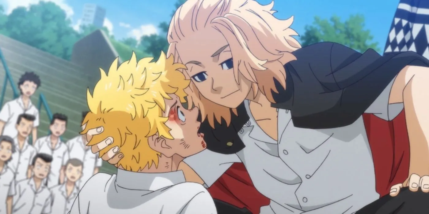 Кадр из аниме «Токийские мстители», Майки и Такэмити встречаются