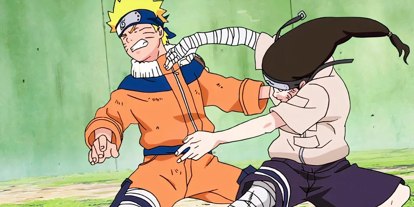 Нэдзи Хьюга активирует бякуган против Наруто на экзамене чунинов, «Наруто»