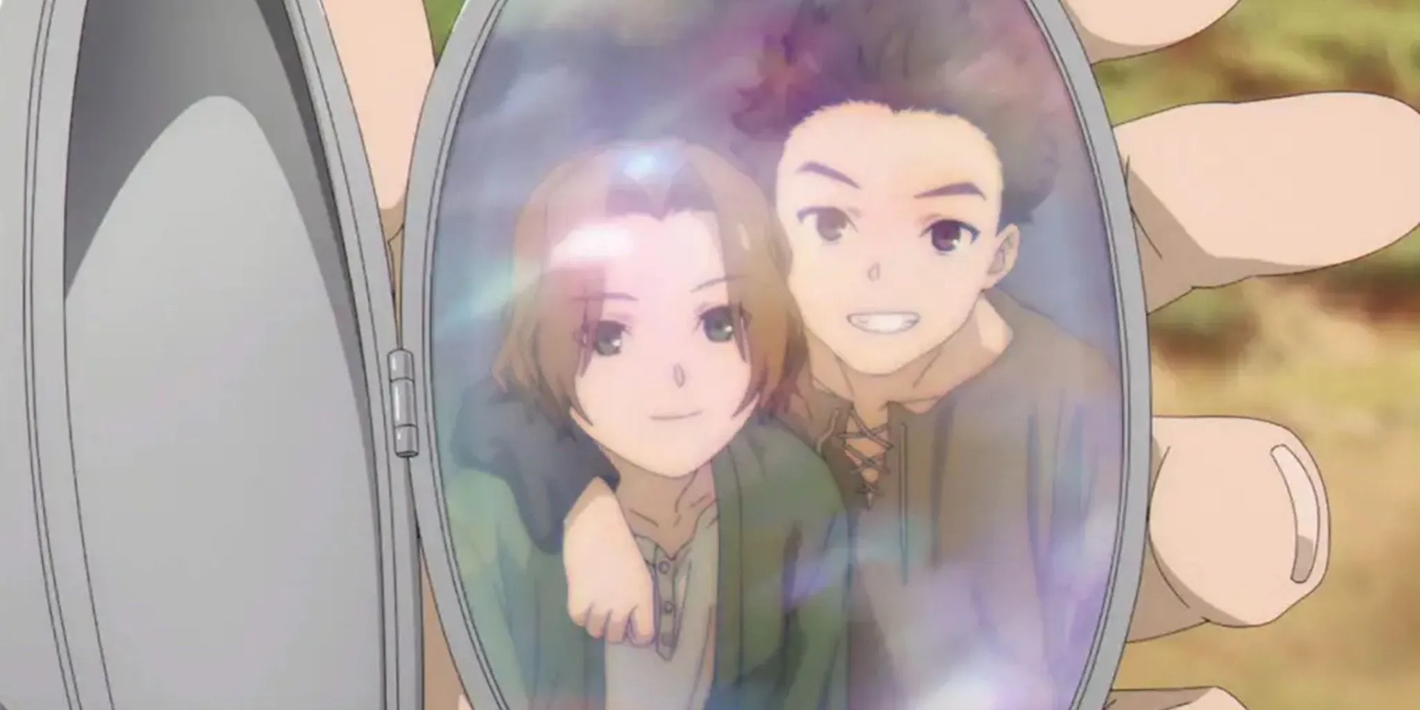 Кадр из аниме «Фрирен»,медальон Зайна с детской фотографией друга