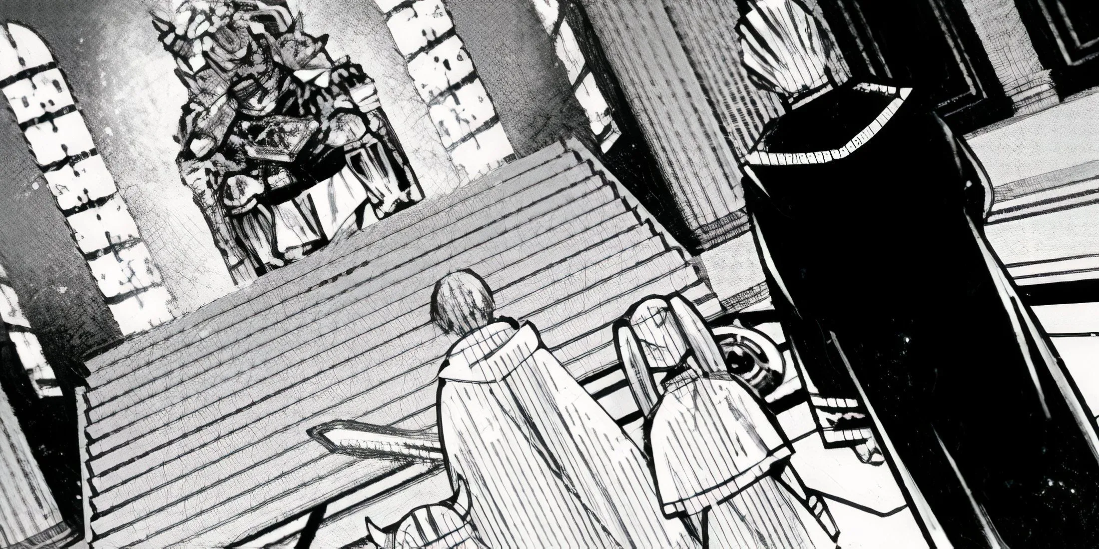 Кадр из манги «Фрирен»,Отряд Героя сражается с Королём Демонов