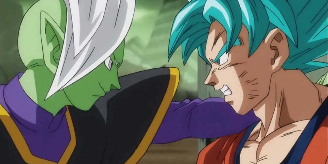 Гоку злится на Гоку Блэка и Замасу из будущего в аниме «Драконий жемчуг: Супер»