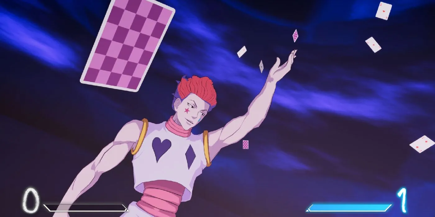 Хисока подбрасывает карты в игре Nen x Impact