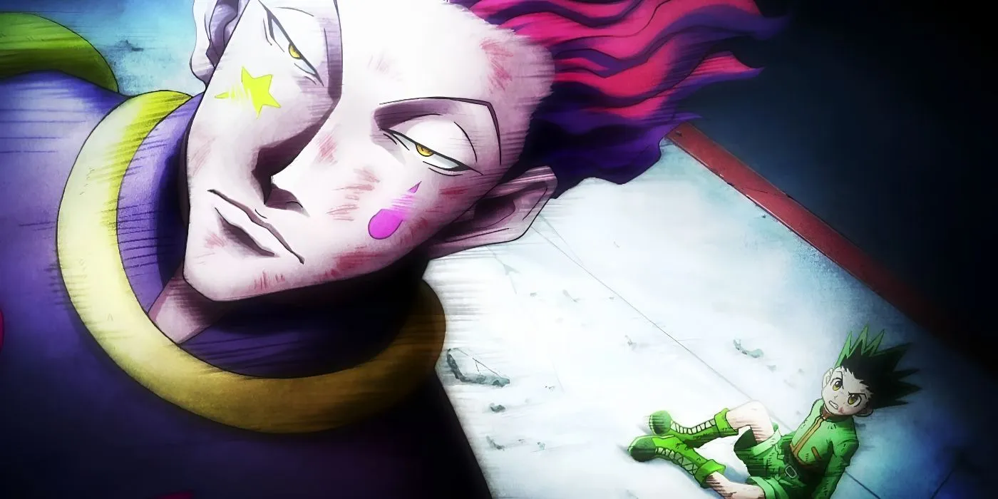 Хисока на переднем плане, Гон с яростным взглядом на заднем в «Охотник х Охотник»