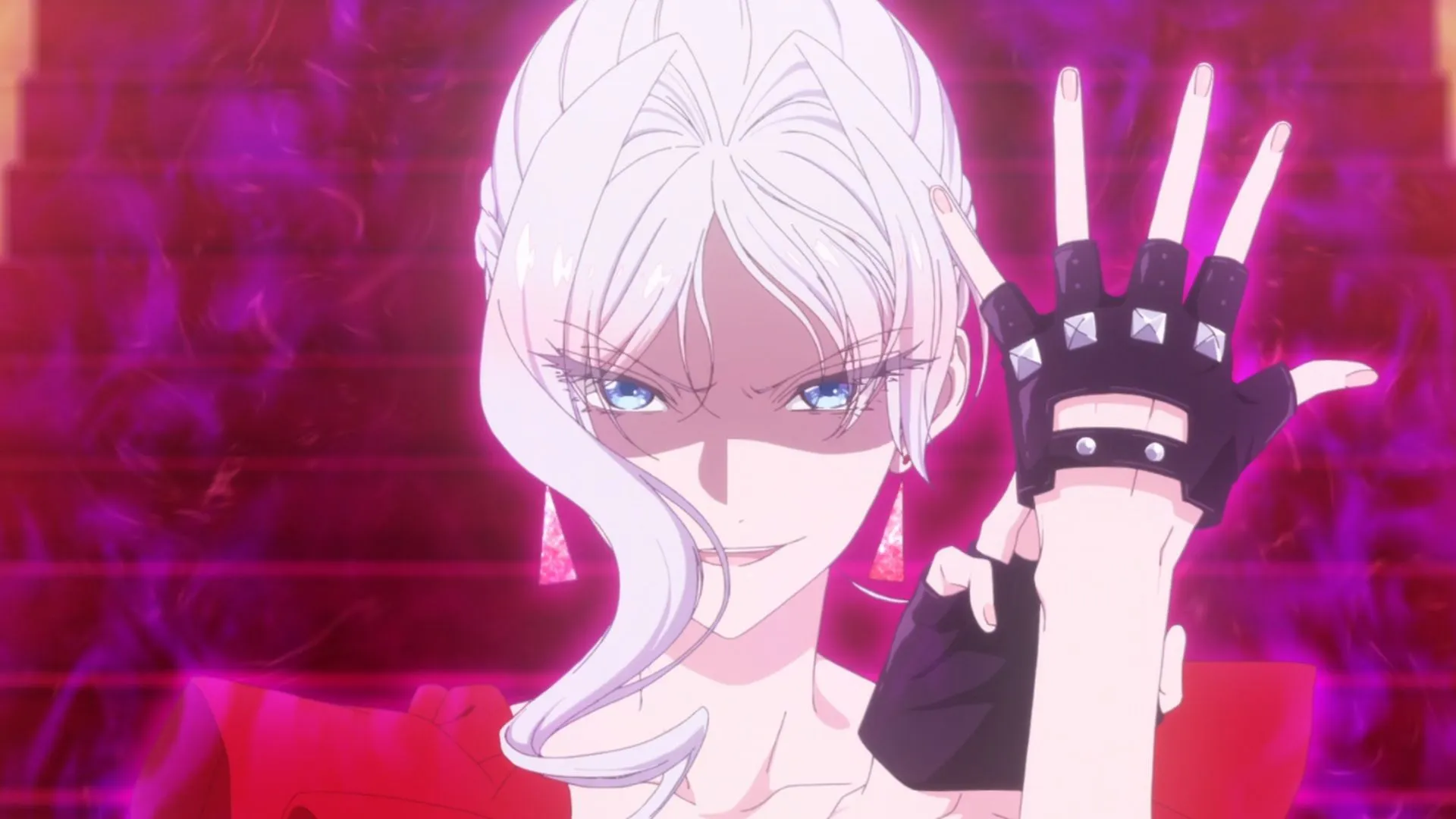 Кадр из аниме «Могу я попросить ещё кое-что?», Скарлет надевает байкерские перчатки