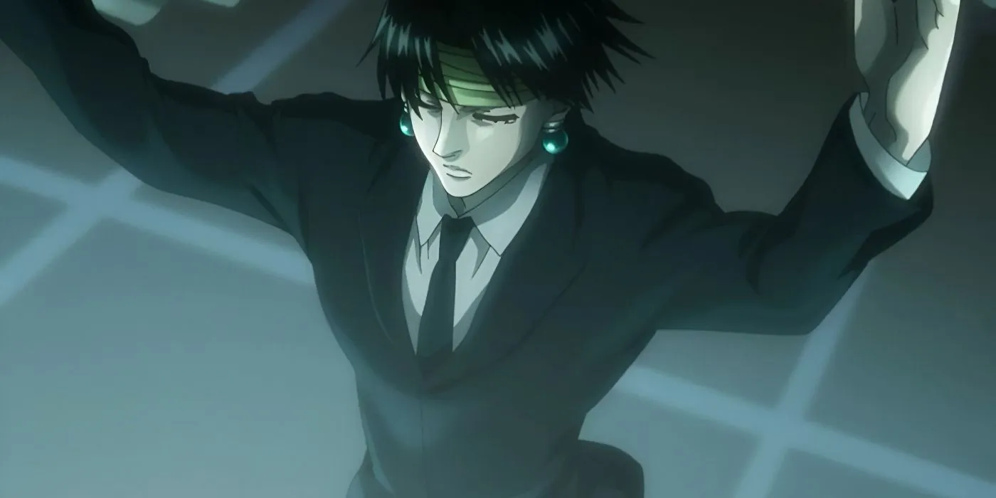 Кадр из аниме «Охотник х Охотник»: Куроро дирижирует хаосом в честь Увогина