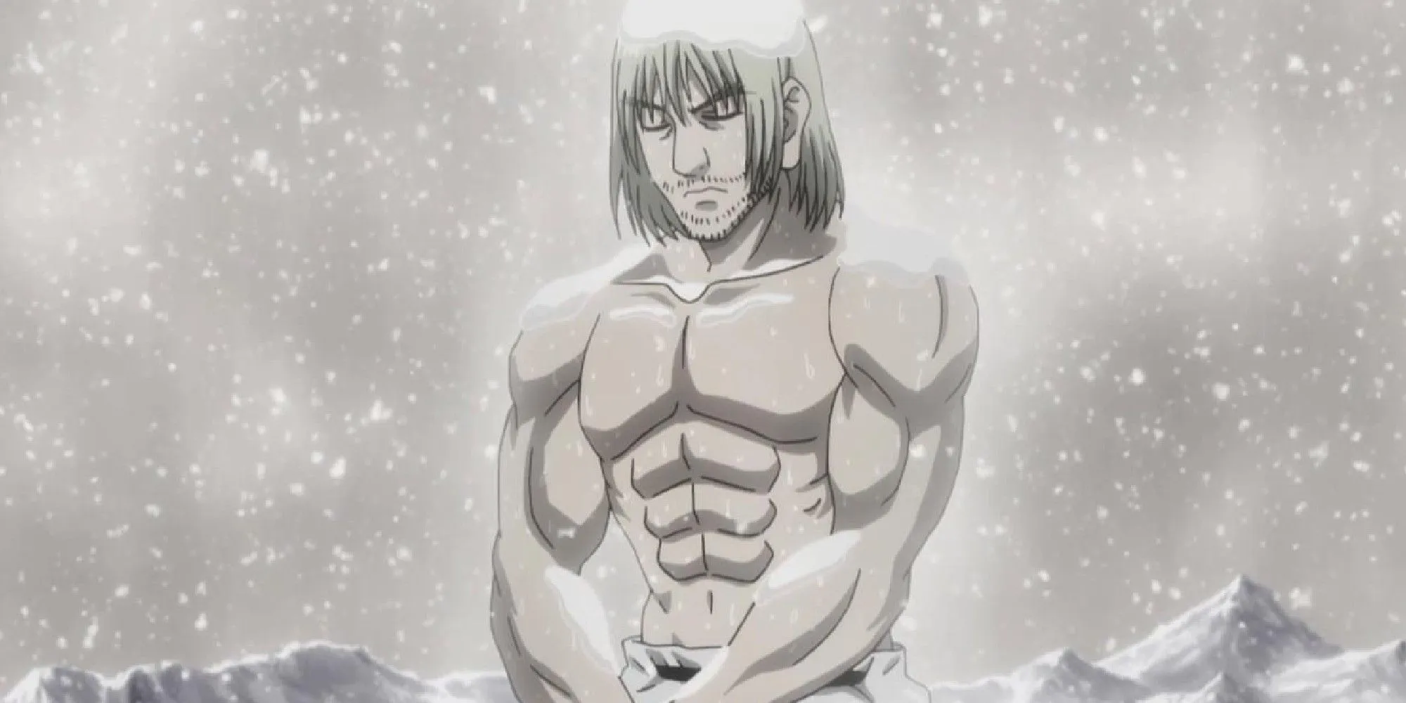 Кадр: Нетеро медитирует в снегу