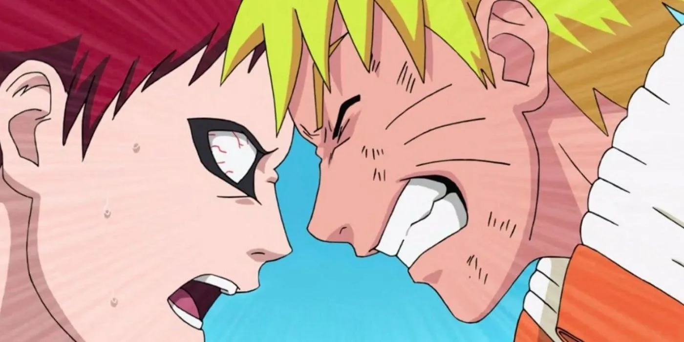 Наруто бьёт Гаару головой в аниме «Наруто»