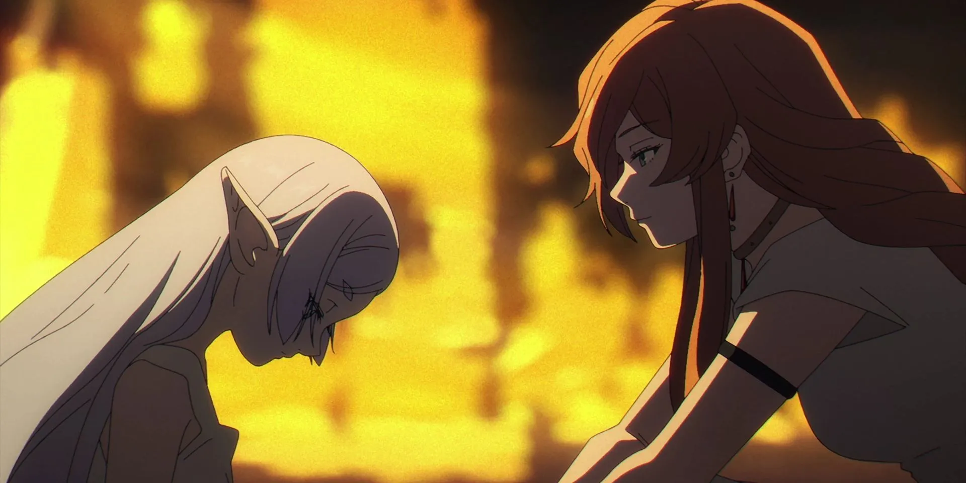 Фламмэ утешает юную Фрирен после гибели деревни