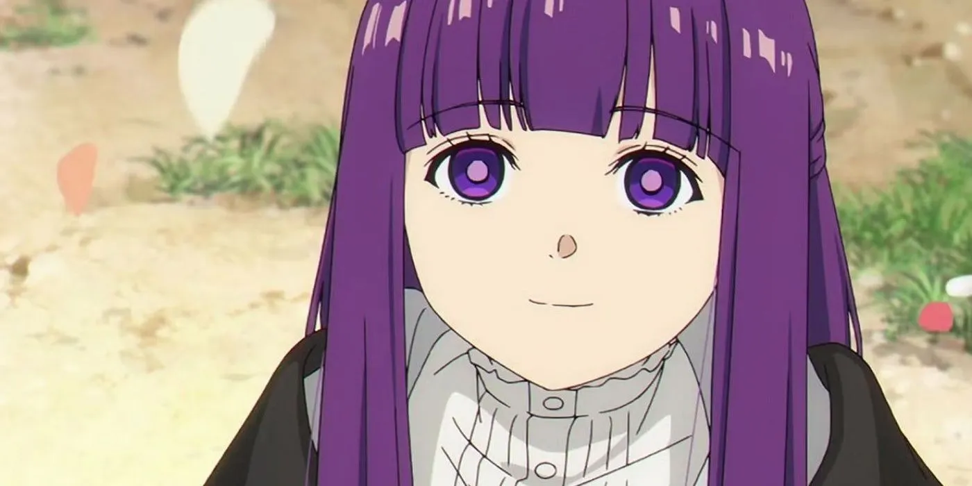 Ферн счастливо смотрит вверх на падающие лепестки