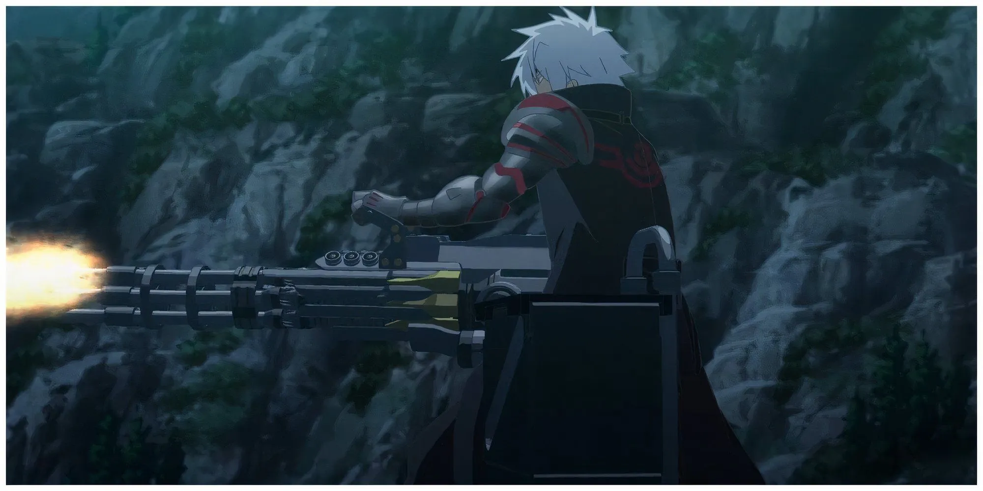 Хадзимэ стреляет из пулемёта