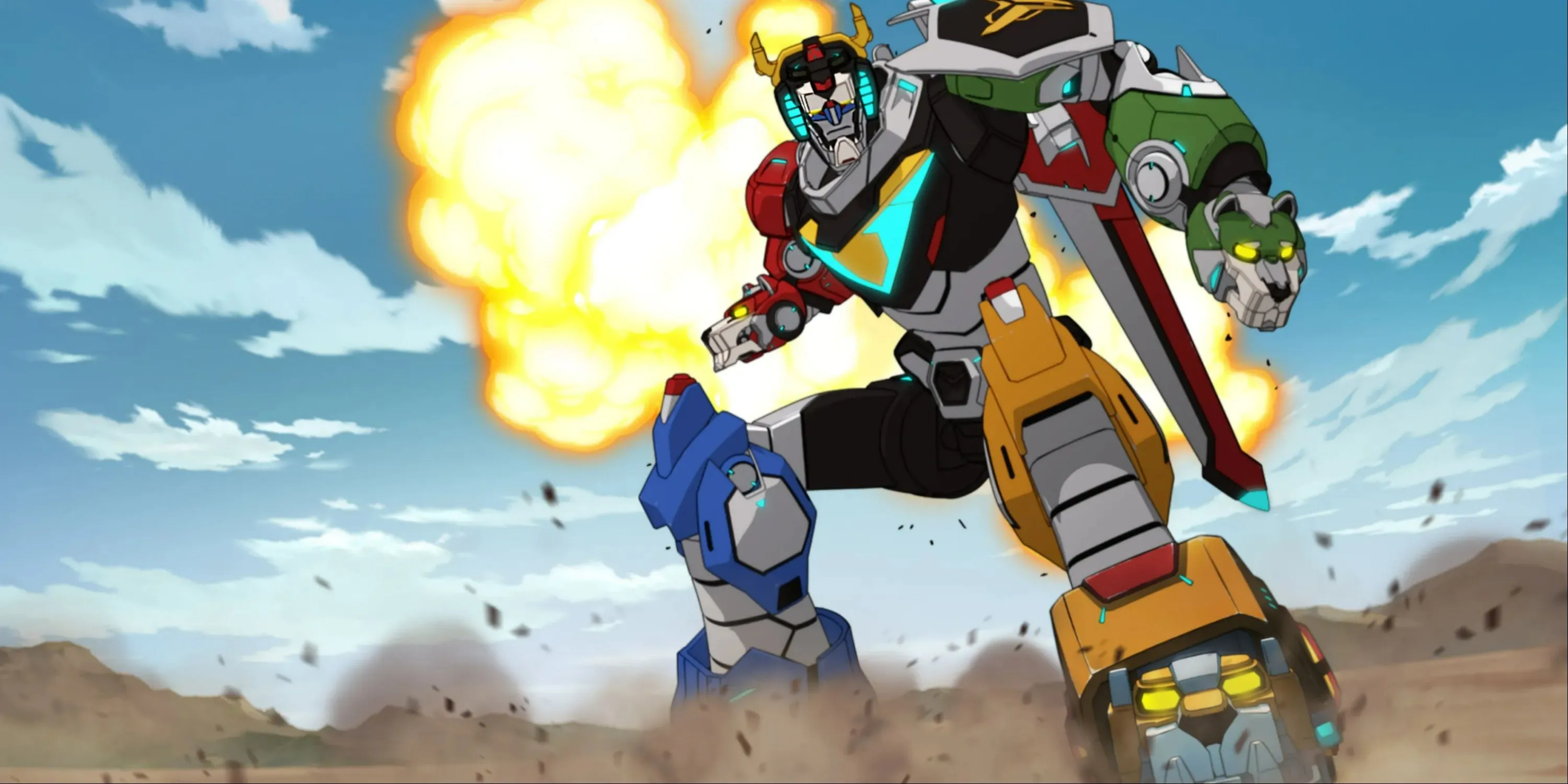 Вольтрон защищается от взрыва в сериале Voltron Legendary Defender
