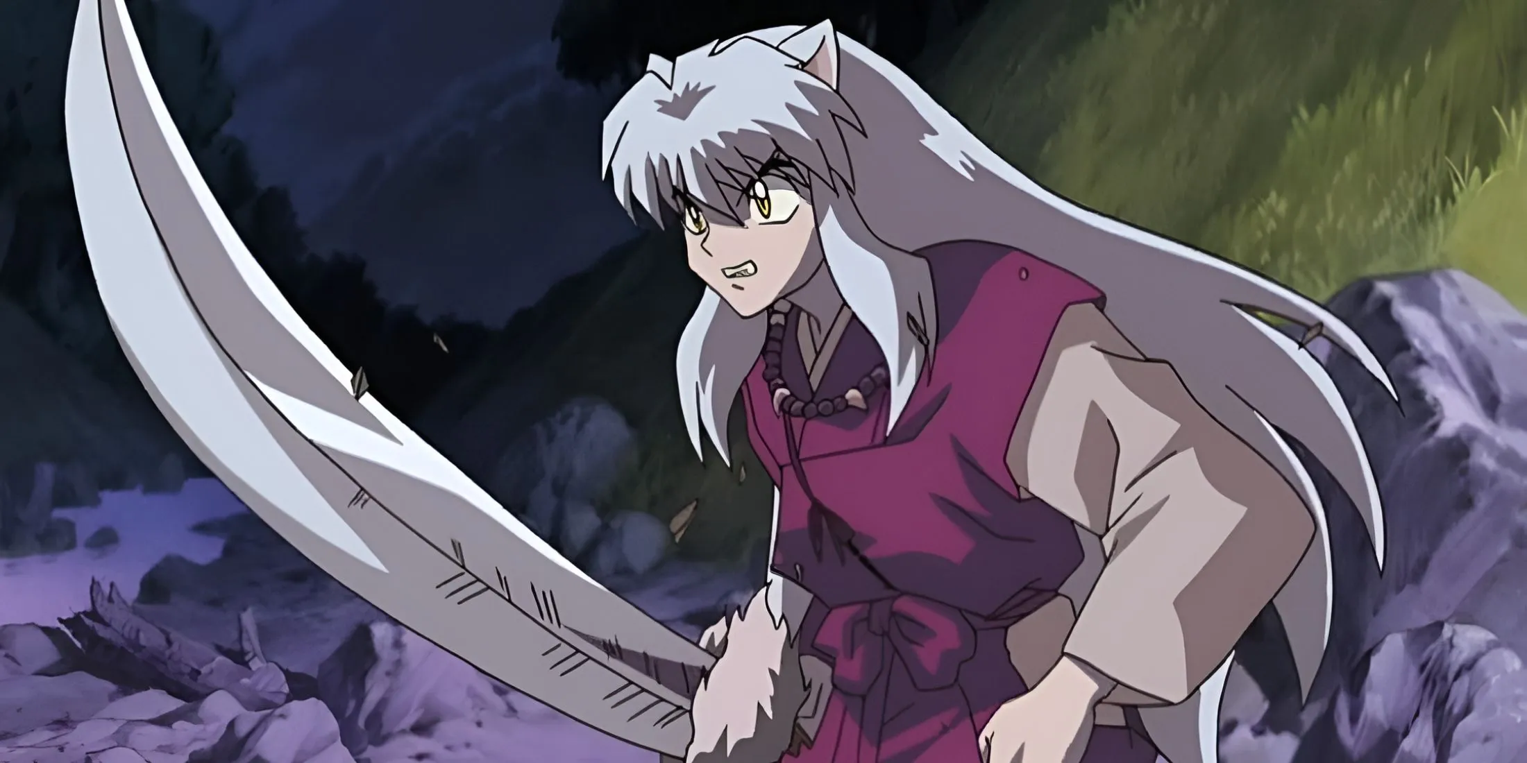 Кадр из аниме «Инуяся», бой на мечах