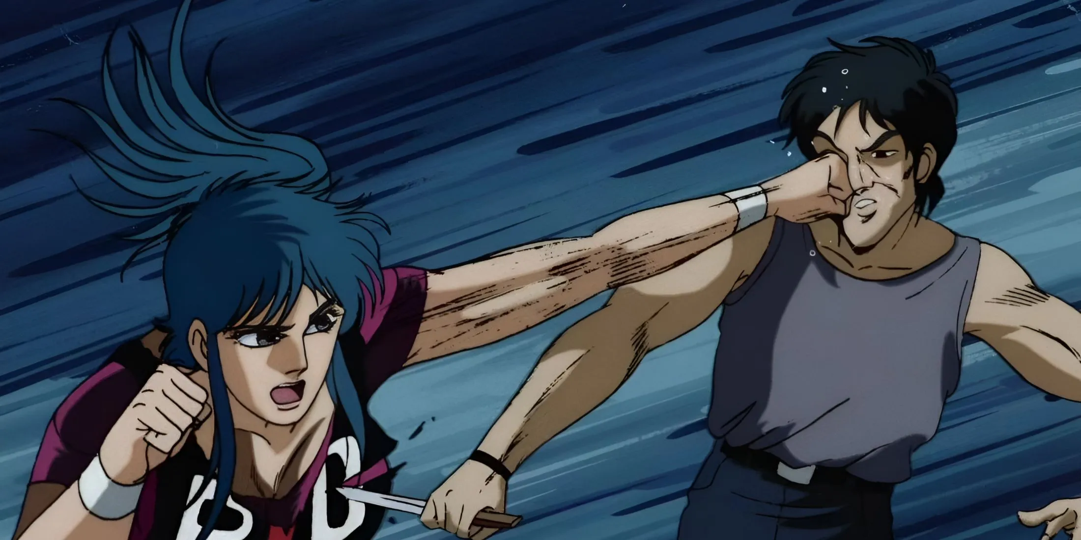 Кадр из аниме «Violence Jack: Адский город», сцена боя