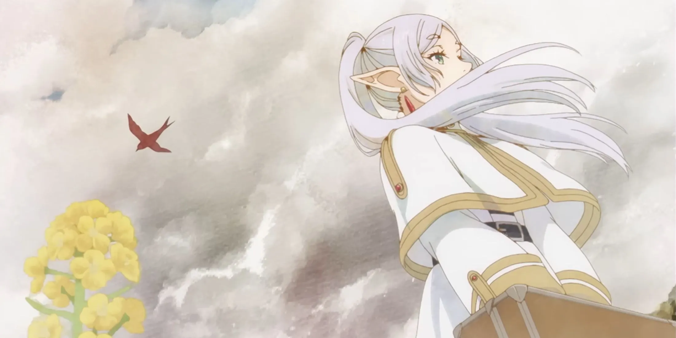 Кадр из аниме «Фрирен» — Фрирен на фоне природы