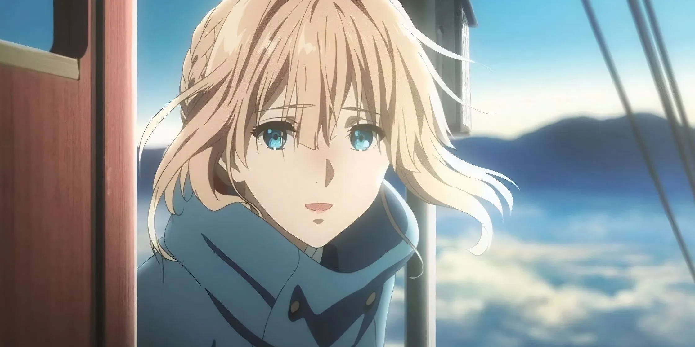 Кадр из аниме «Вайолет Эвергарден», Вайолет печатает письмо