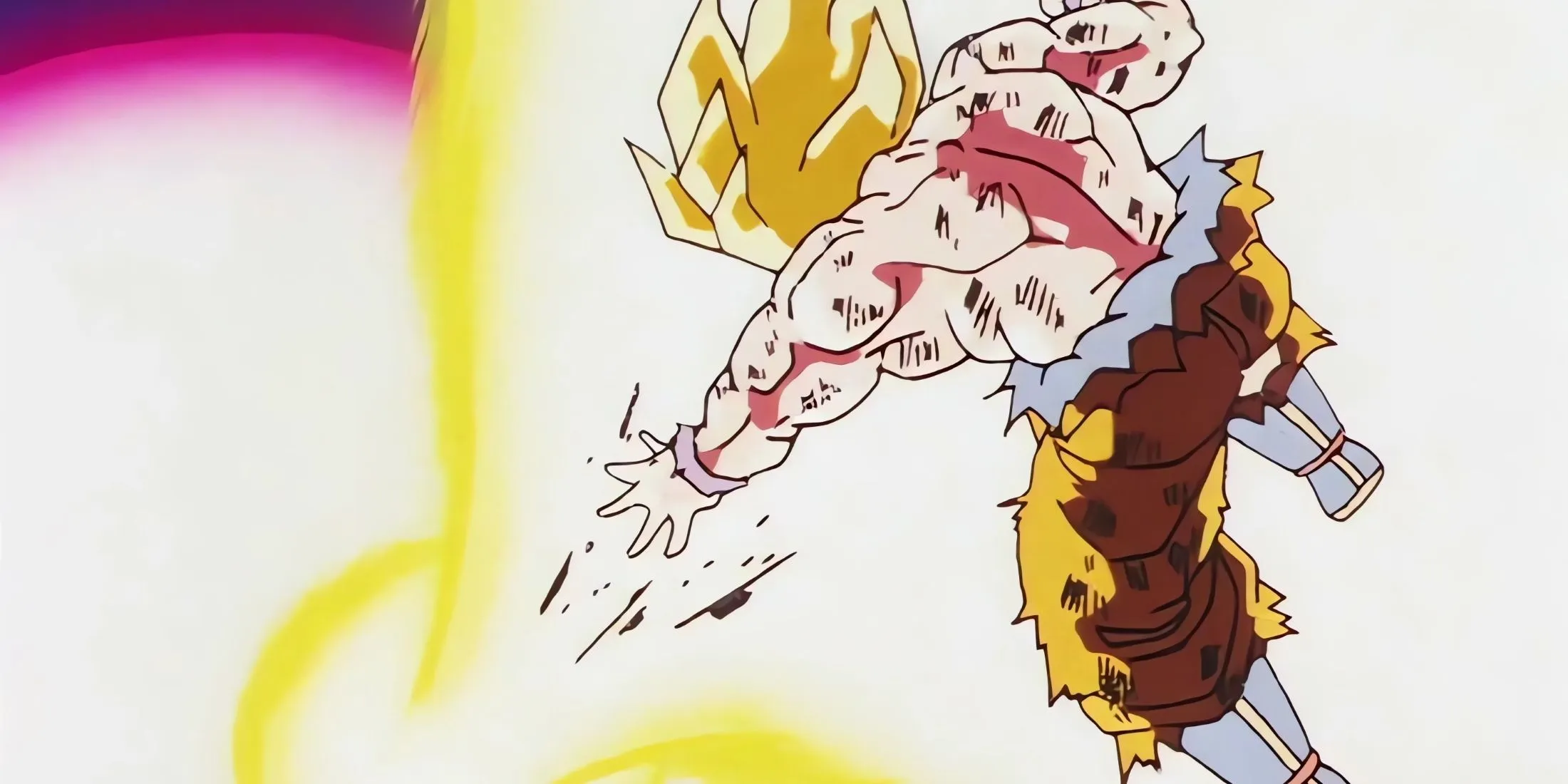 Гоку наносит ответный удар Фризе, выкрикивая «Глупец!»