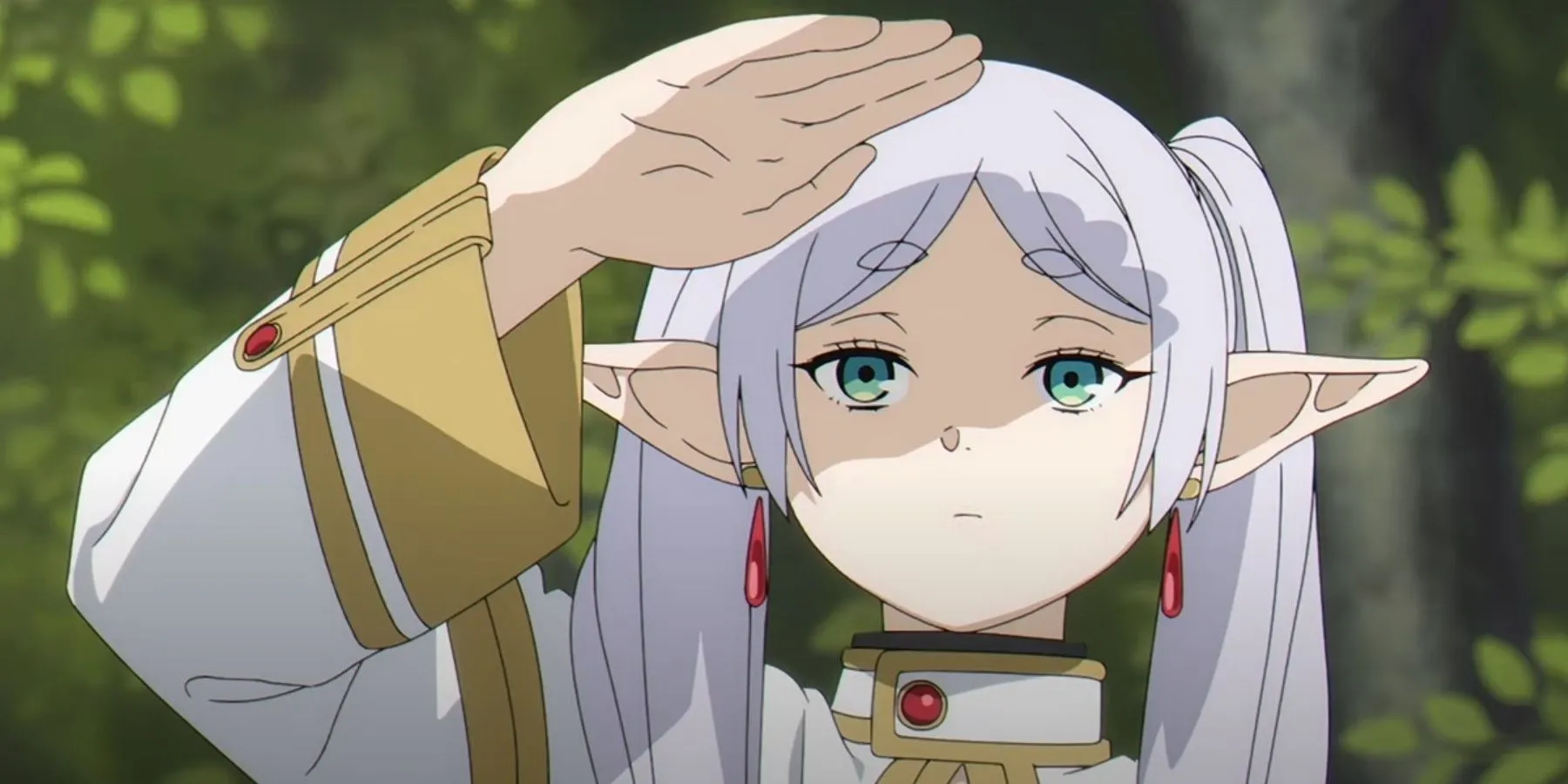 Фрирен закрывает глаза от солнца