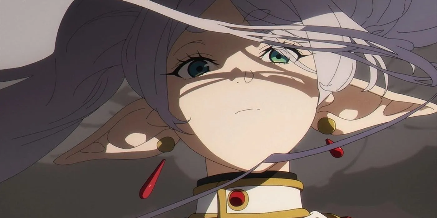 Фрирен с развевающимися волосами в двадцать шестой серии