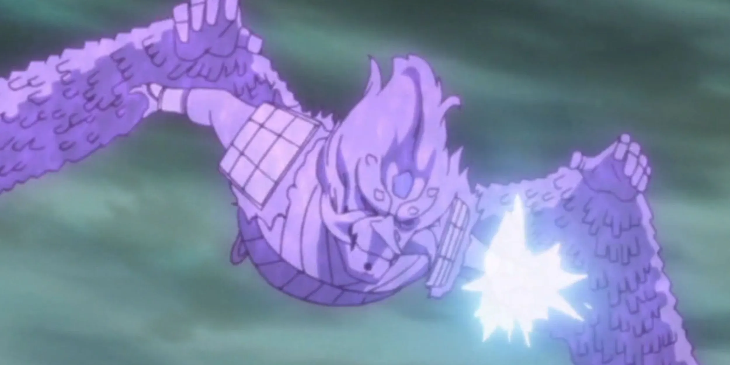 Сусаноо Саске наносит чидори в бою с Наруто