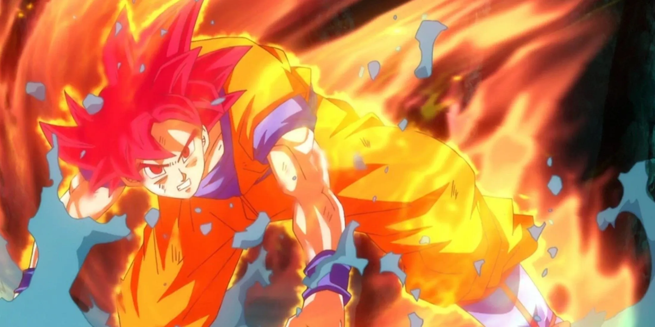 Гоку в форме Супер Сайяна Бога в бою с Бирусом