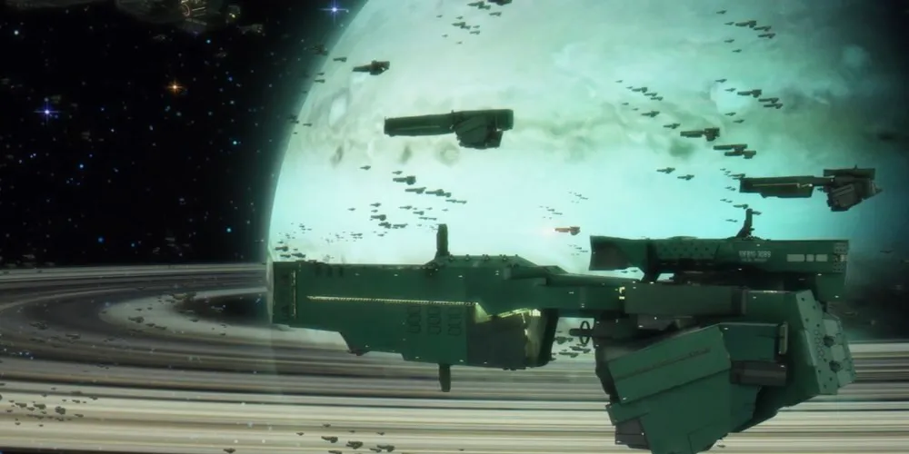 Кадр из «Легенды о героях Галактики»: космический бой в ребуте