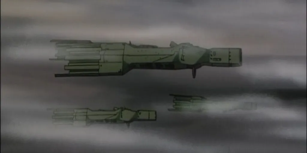 Кадр из аниме «Легенда о героях Галактики», крейсер «Улисс» с эскортом