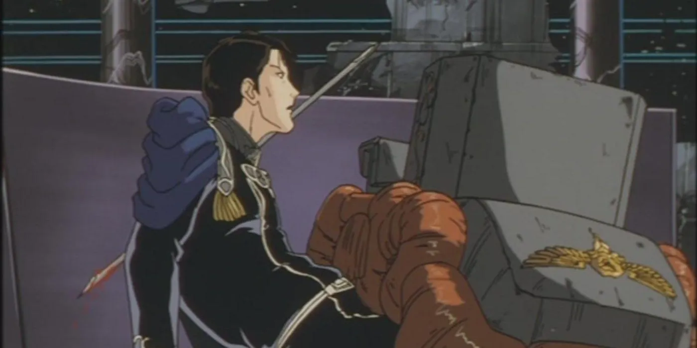 Кадр из аниме «Легенда о героях Галактики», последний бой Ройенталя