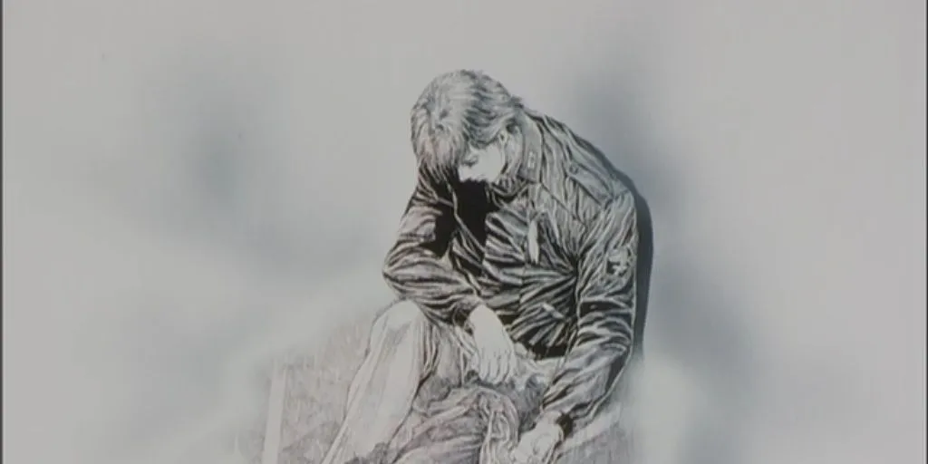 Кадр из аниме «Легенда о героях Галактики», гибель Яна Вэньли