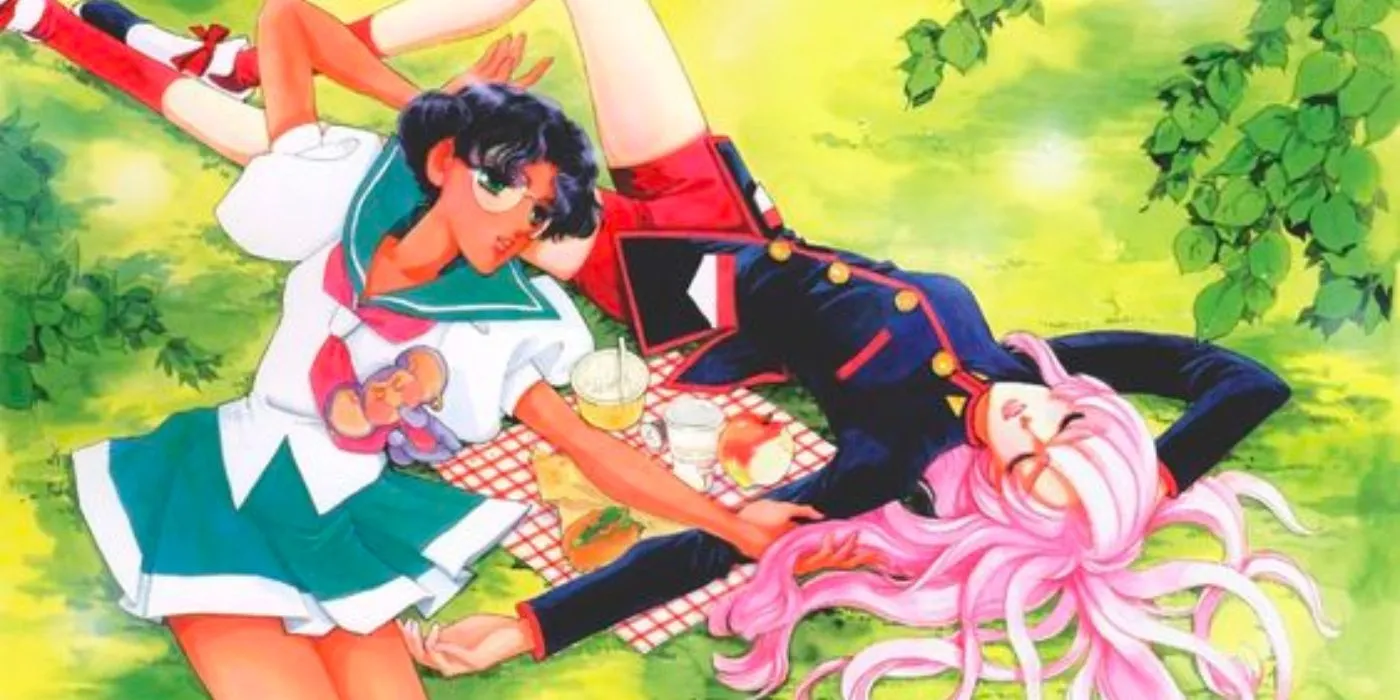 Арт манги «Утэна» от Тихо Сайто: Утэна и Анти на пикнике в зелёном поле