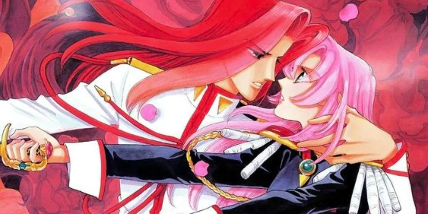 Арт манги «Утэна» от Тихо Сайто: Утэна с мечом в руках на фоне противника из студенческого совета