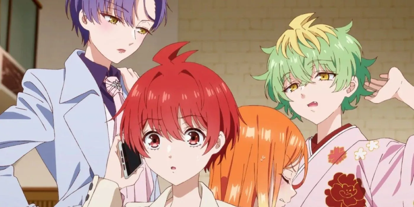 Кадр из аниме «Три сестры Микадоно» — главные герои