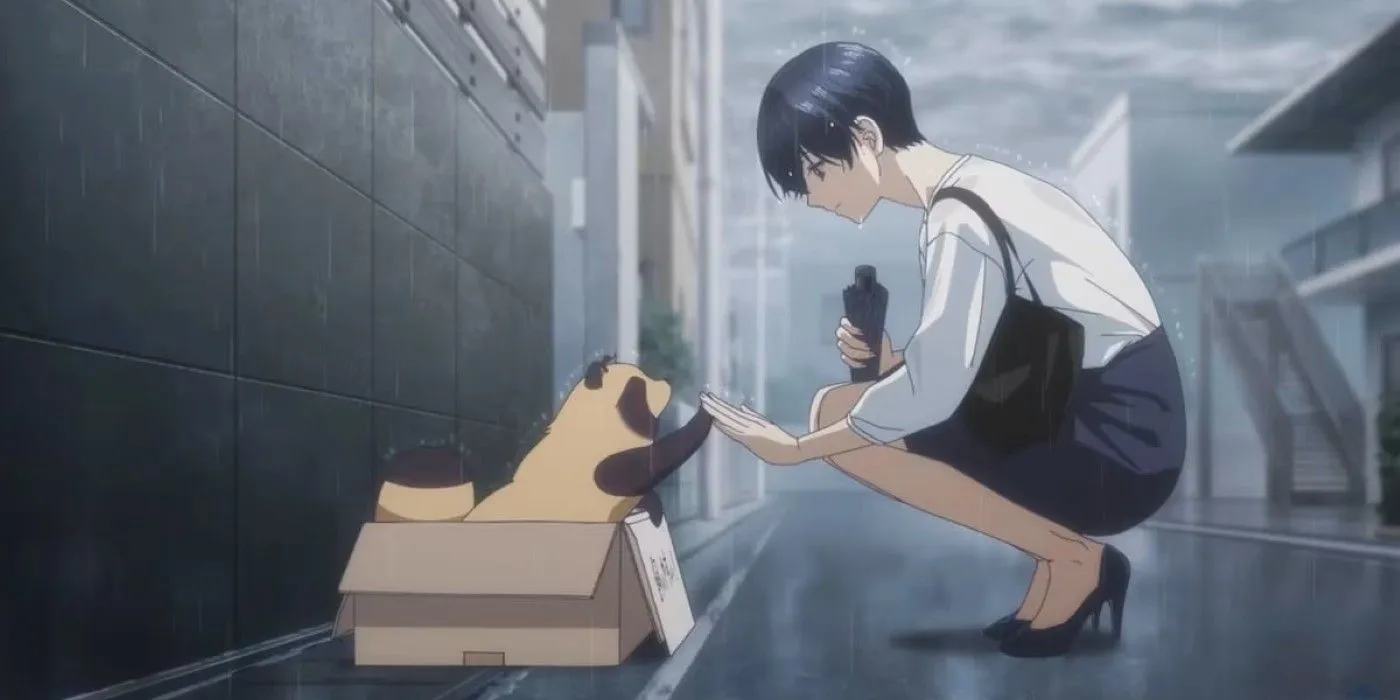 Кадр из аниме «Дождь и ты» — Фудзи и тануки