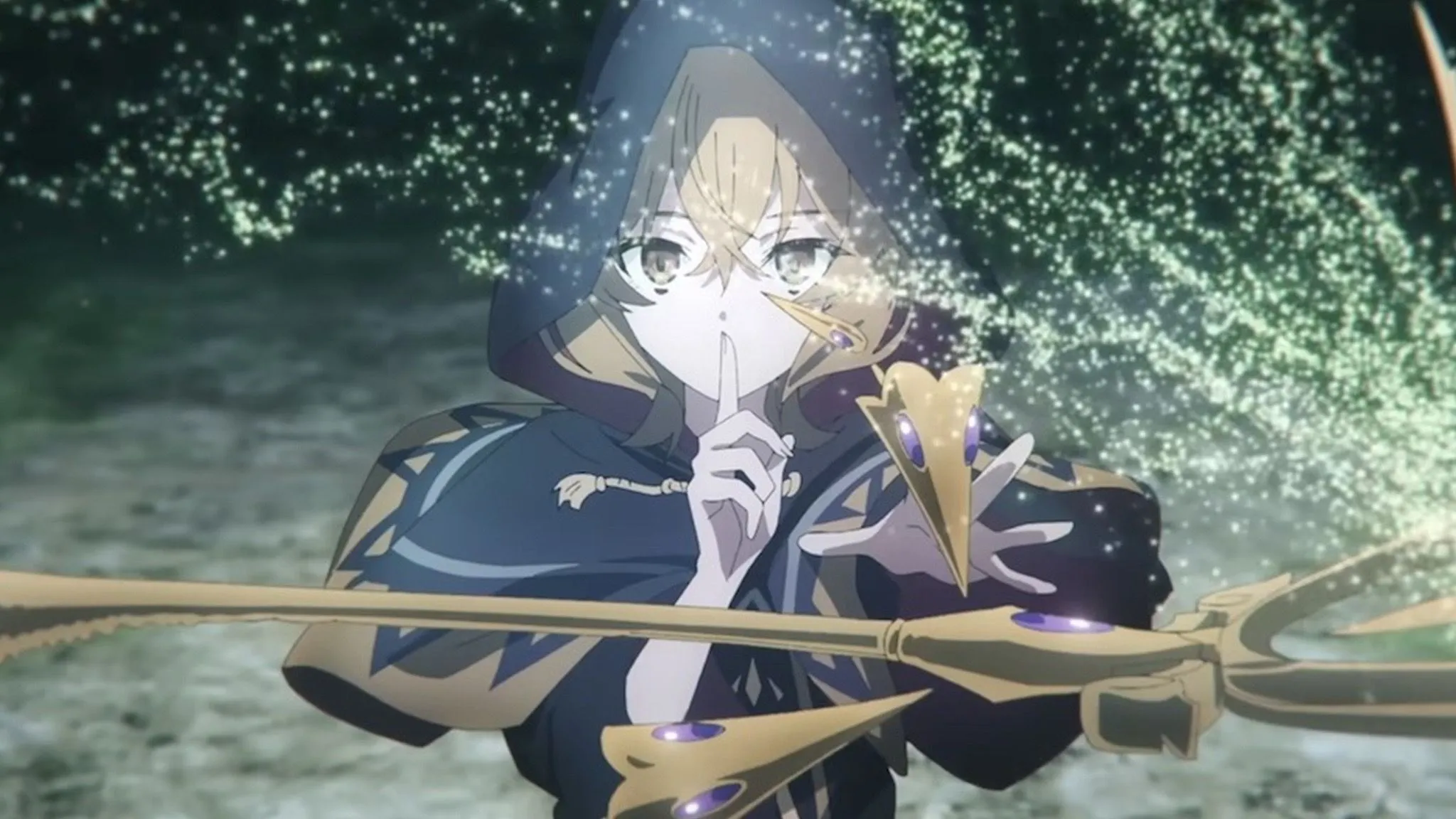 Моника из аниме «Молчаливая ведьма» колдует