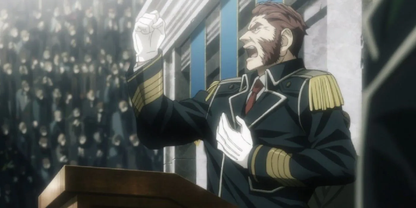 Рудольф фон Гольденбаум произносит речь перед толпой